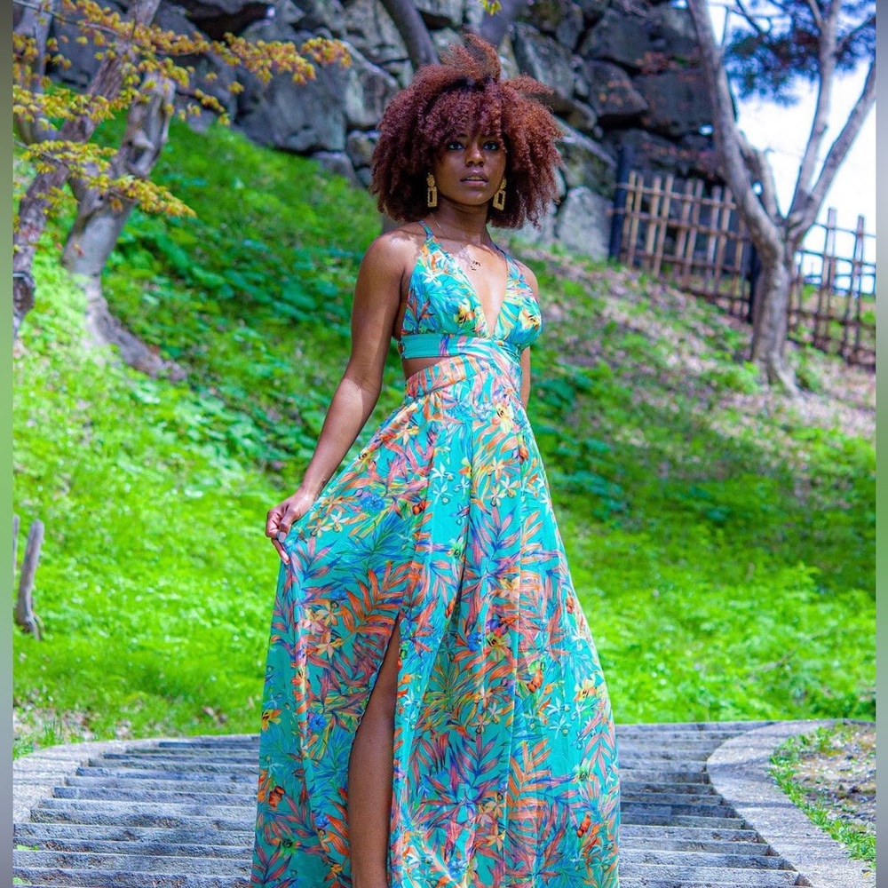SHEIN Floral Cutout Maxi Dress